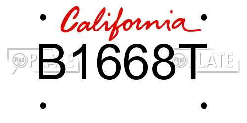 B1668T California License Plate