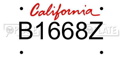 B1668Z California License Plate