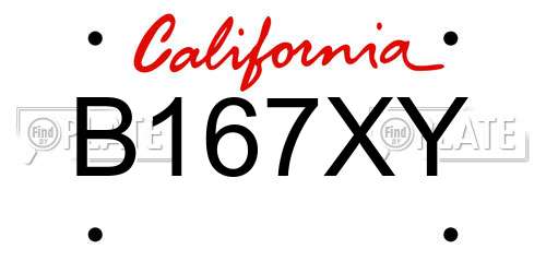 B167XY California License Plate