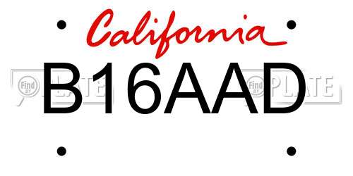 B16AAD California License Plate
