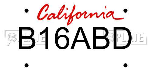B16ABD California License Plate