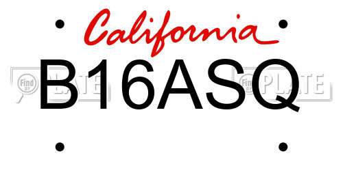 B16ASQ California License Plate