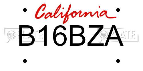 B16BZA California License Plate