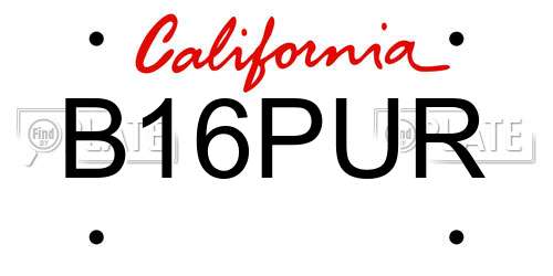 B16PUR California License Plate