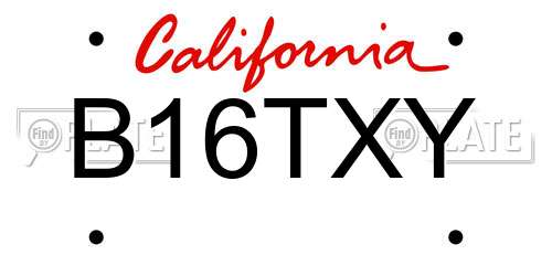 B16TXY California License Plate