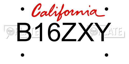 B16ZXY California License Plate