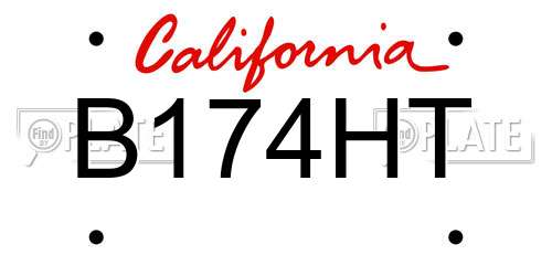 B174HT California License Plate