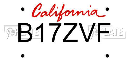 B17ZVF California License Plate
