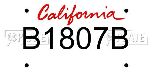 B1807B California License Plate