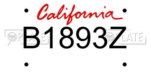 B1893Z California License Plate