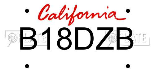 B18DZB California License Plate