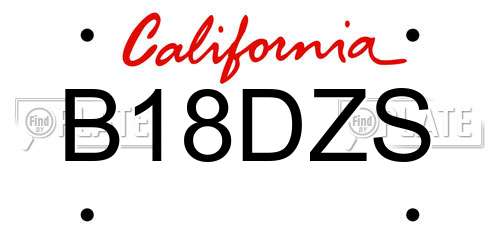 B18DZS California License Plate
