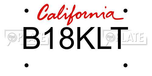 B18KLT California License Plate
