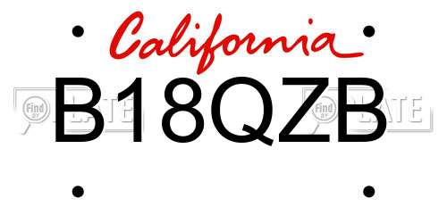 B18QZB California License Plate