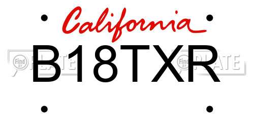 B18TXR California License Plate