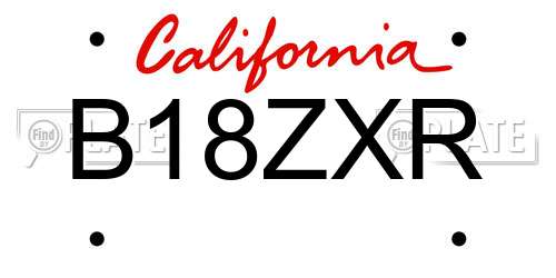 B18ZXR California License Plate