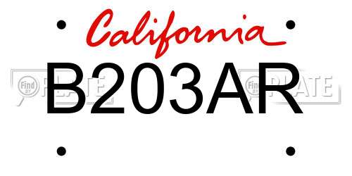 B203AR California License Plate