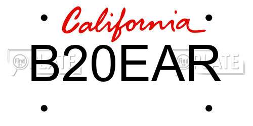B20EAR California License Plate