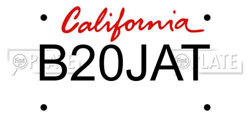 B20JAT California License Plate