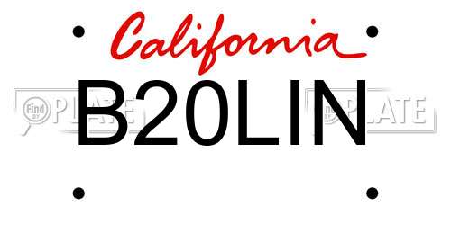B20LIN California License Plate