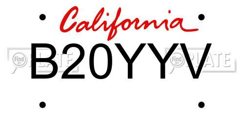 B20YYV California License Plate