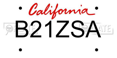 B21ZSA California License Plate