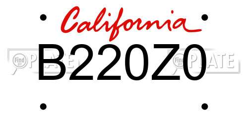B220Z0 California License Plate