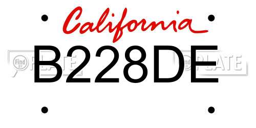 B228DE California License Plate