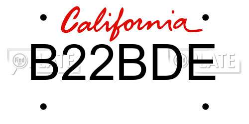 B22BDE California License Plate