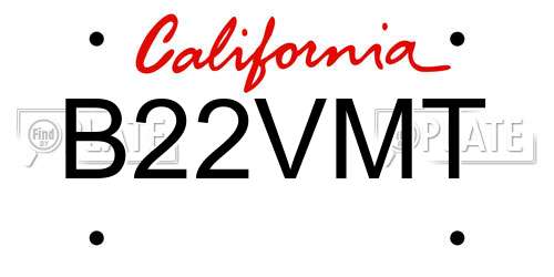 B22VMT California License Plate