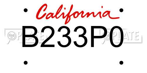 B233P0 California License Plate