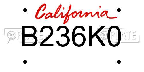 B236K0 California License Plate