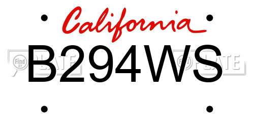 B294WS California License Plate
