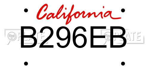 B296EB California License Plate