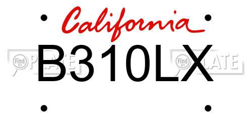 B310LX California License Plate