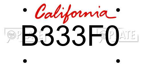 B333F0 California License Plate