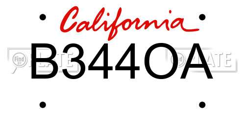 B344OA California License Plate