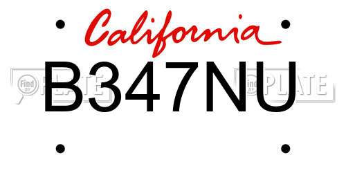 B347NU California License Plate