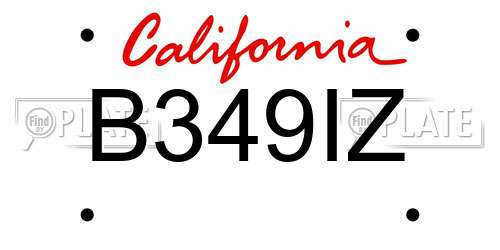 B349IZ California License Plate