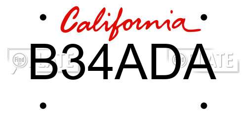 B34ADA California License Plate
