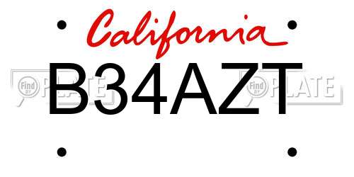 B34AZT California License Plate