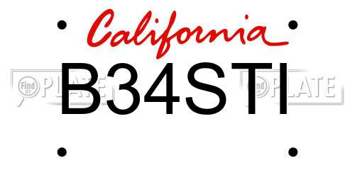 B34STI California License Plate