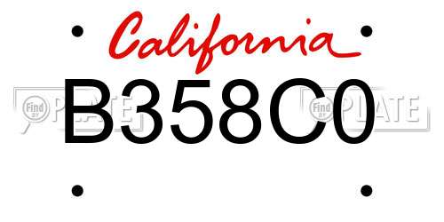 B358C0 California License Plate