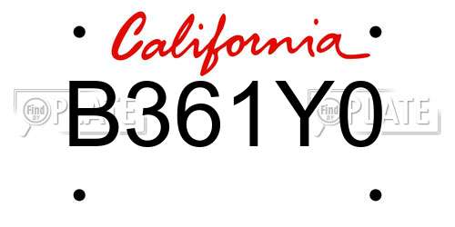 B361Y0 California License Plate