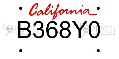 B368Y0 California License Plate