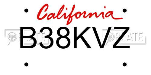 B38KVZ California License Plate