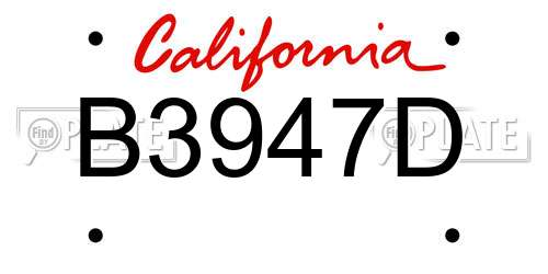 B3947D California License Plate