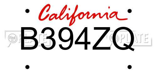 B394ZQ California License Plate