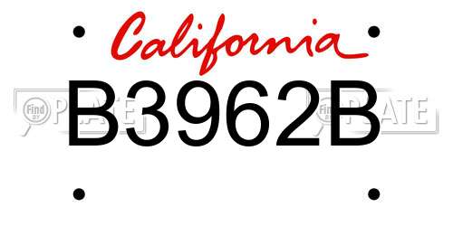 B3962B California License Plate