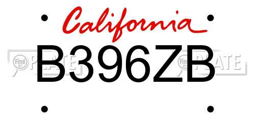 B396ZB California License Plate